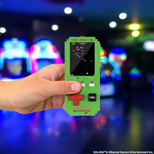 My Arcade Galaga Pixel Pocket Pro back view highlights its slim profile for easy carrying.