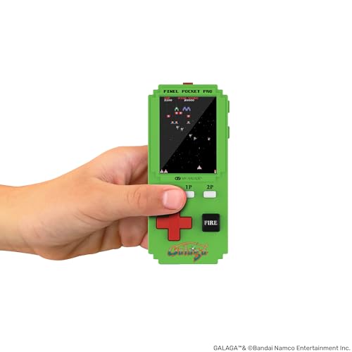 My Arcade Galaga Pixel Pocket Pro display closeup reveals a vivid two-inch color screen.