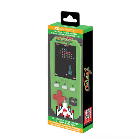 My Arcade Galaga Pixel Pocket Pro front view shows a compact portable arcade on the go.