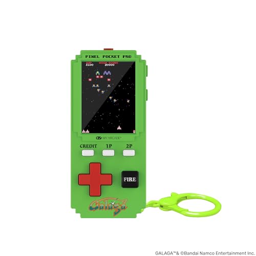 My Arcade Galaga Pixel Pocket Pro in-hand play emphasizes on-the-go retro fun.