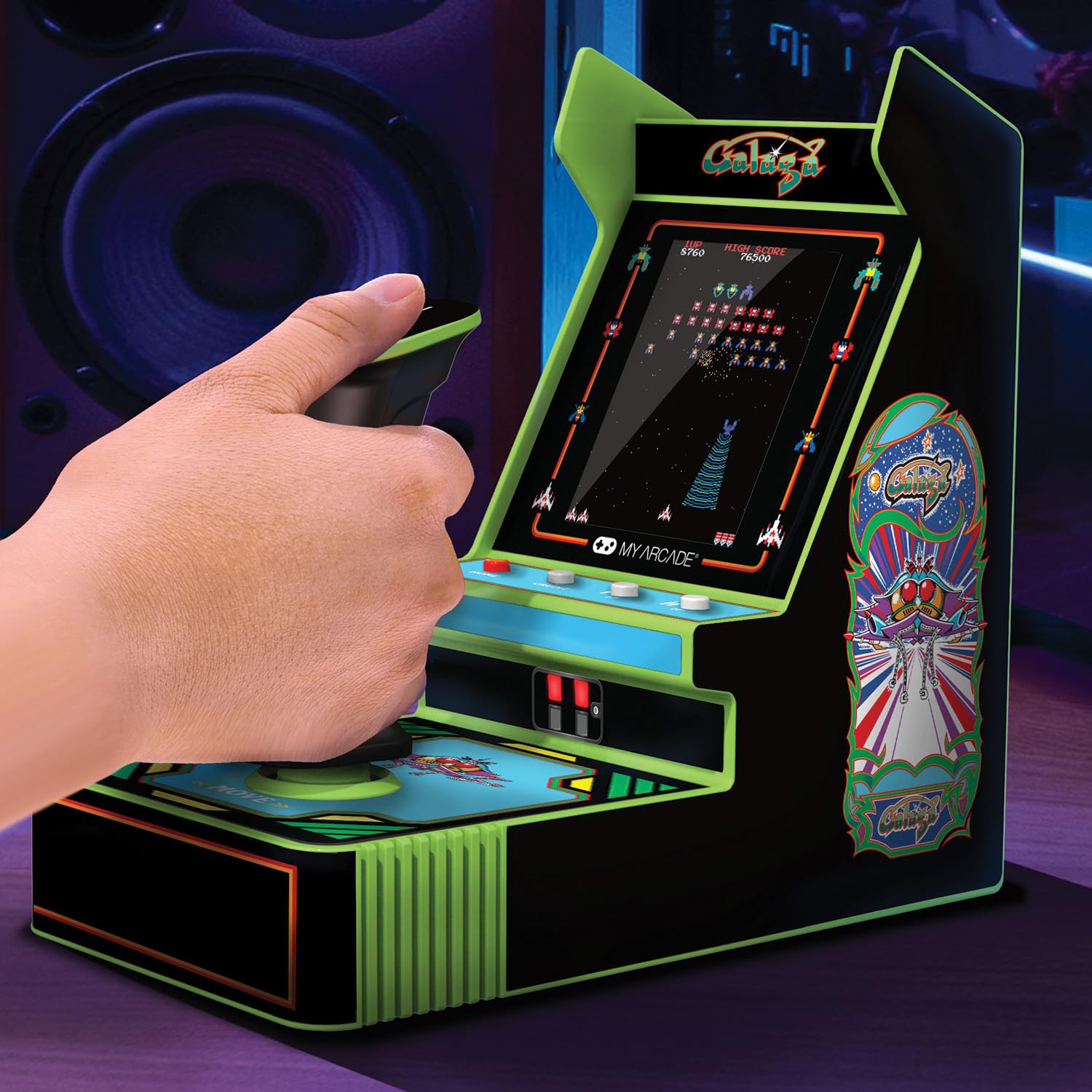 My Arcade Galaga screen display with vibrant 3.2-inch color.