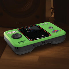 My Arcade Galaga three point five mm headphone jack supports private gaming on the go.