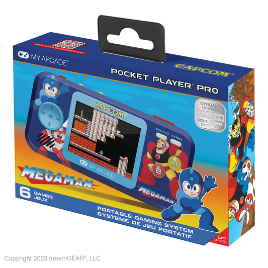 My Arcade Megaman Pocket Player Pro front view for portable retro play.
