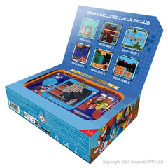 My Arcade Megaman Pocket Player Pro six-game collection on screen.