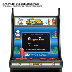 My Arcade Namco Micro Player Burgertime side art highlights collectible styling for shelves.