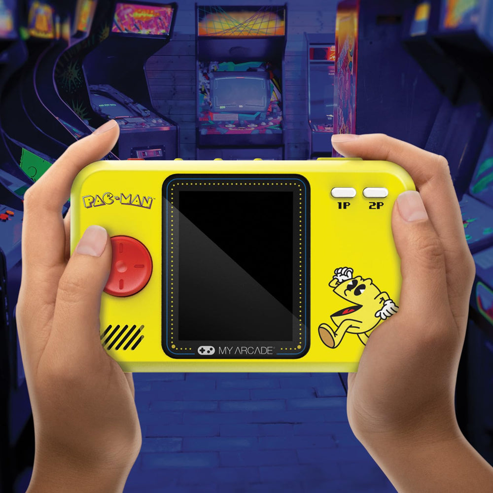 My Arcade Pac-Man Pocket Player Pro features iconic Pac-Man characters.