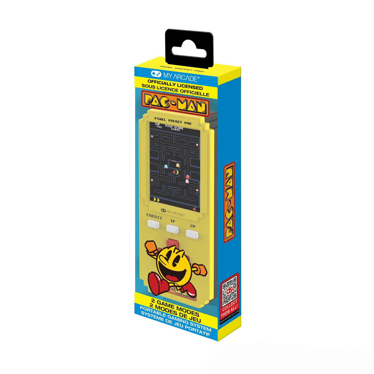 My Arcade Pac-Man Pixel Pocket Pro front view highlights compact portability for on-the-go play.