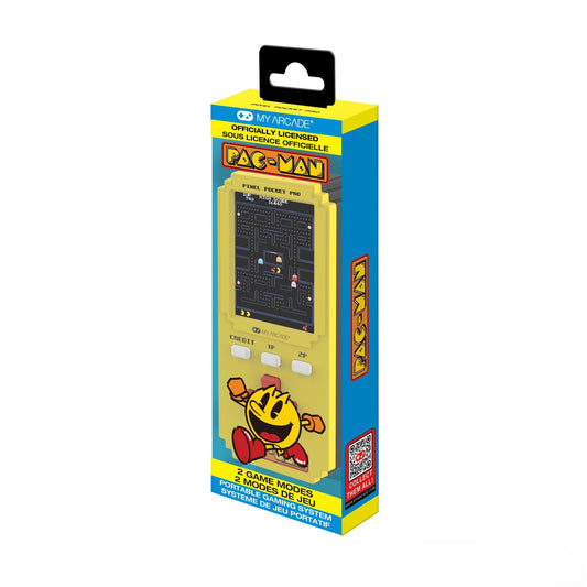 My Arcade Pac-Man Pixel Pocket Pro front view highlights compact portability for on-the-go play.
