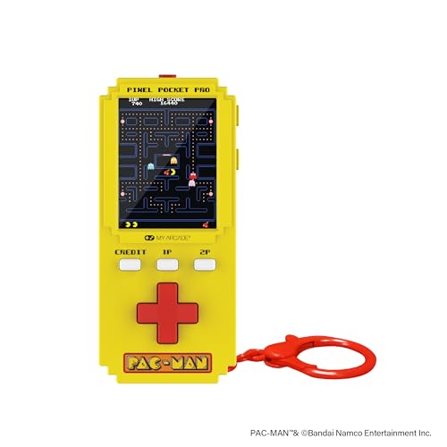 My Arcade Pac-Man Pixel Pocket Pro screen display shows bright 2-inch vertical color panel.