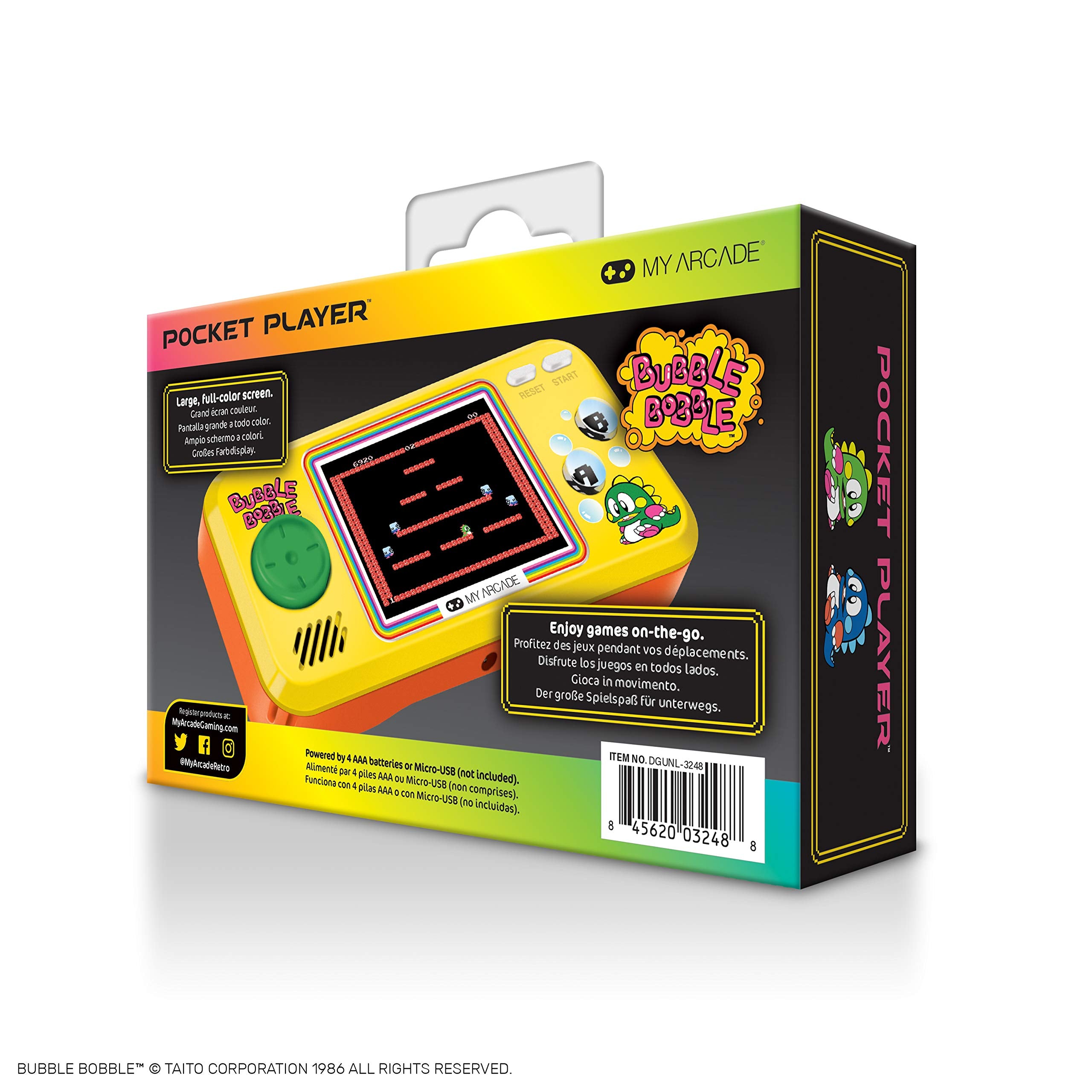 My Arcade Pocket Player powered by micro USB or batteries for flexible play.