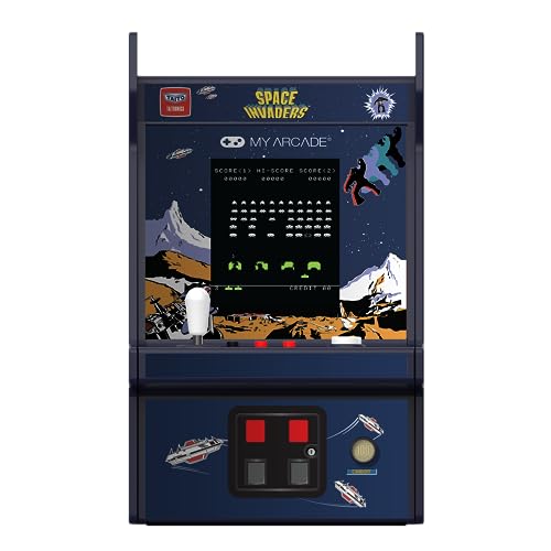 My Arcade Space Invaders Micro Player Pro side view, portable space-saving footprint.