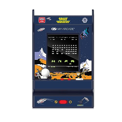 My Arcade Space Invaders Nano Player side view, portable mini arcade fits in a bag.