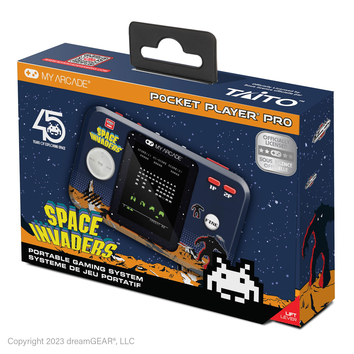 My Arcade Space Invaders Pocket Player Pro display offering vibrant retro visuals