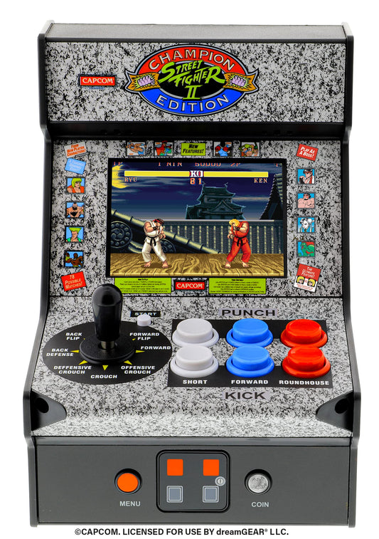 My Arcade Street Fighter 2 Micro Player front view showing arcade styling and compact size