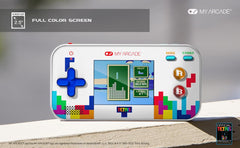 My Arcade close-up of 2.5-inch color screen displaying Tetris for clear visuals