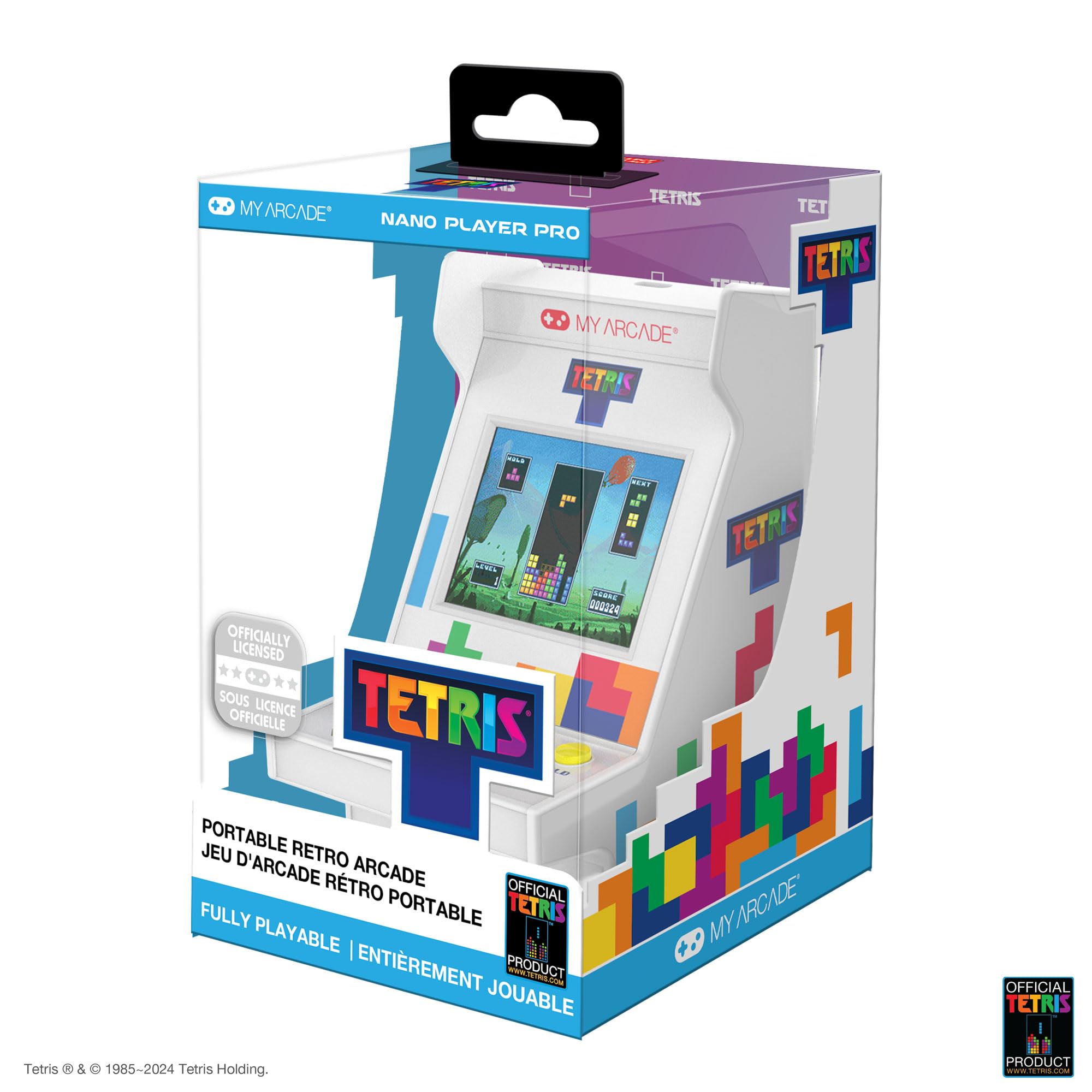 My Arcade Tetris Nano Player Pro in-hand for quick unplugged gaming sessions.