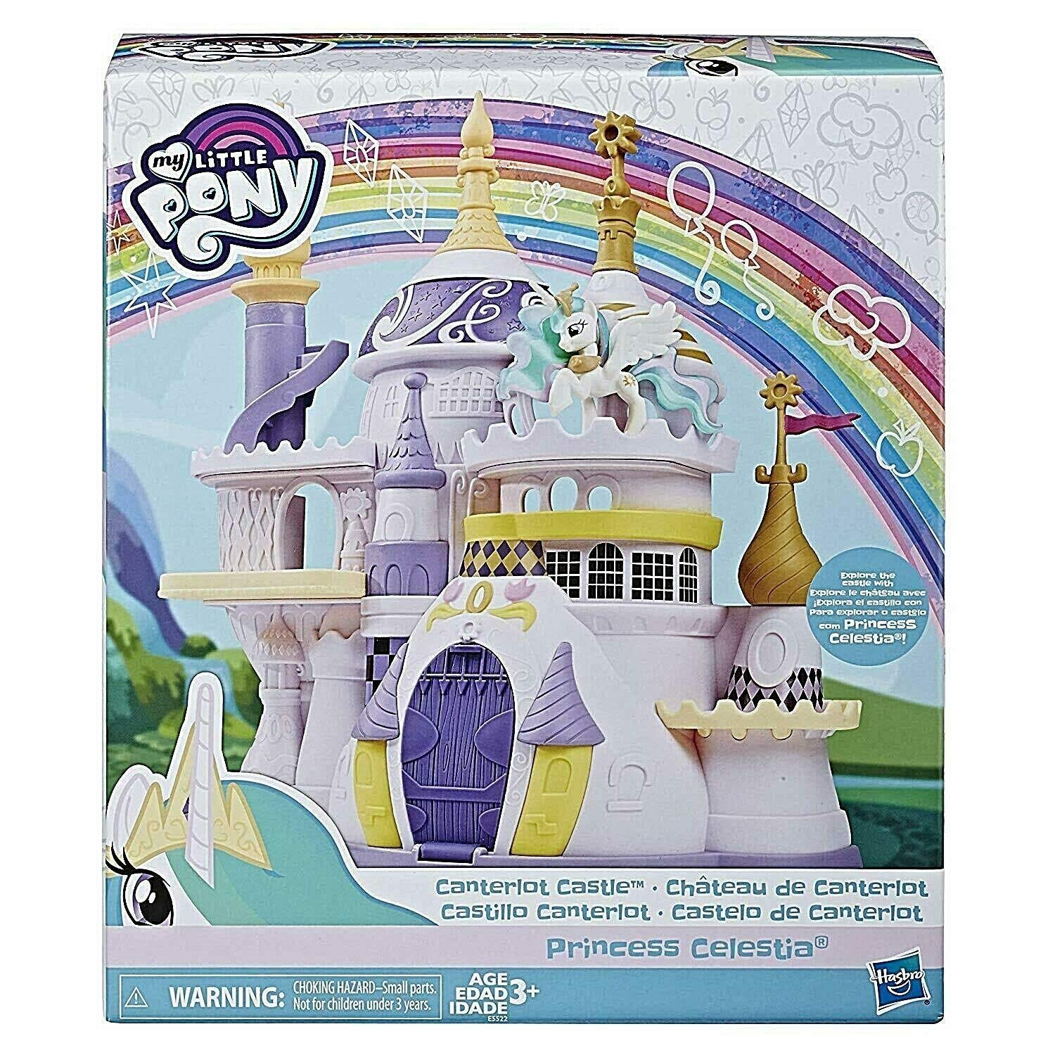 My Little Pony Canterlot Castle Playset with Princess Celestia figure for imaginative storytelling.
