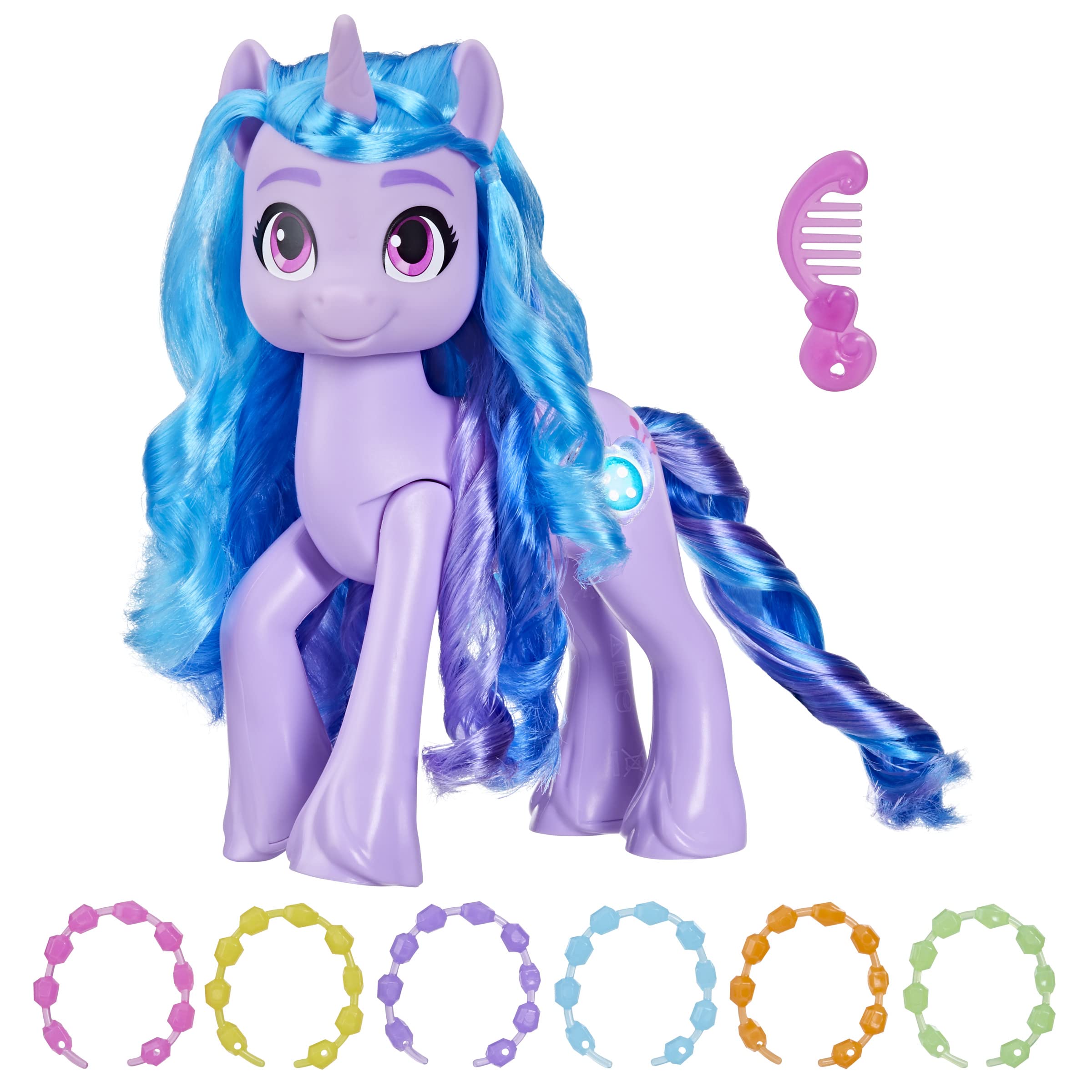 My Little Pony Izzy Moonbow light-up Cutie Mark reveals your sparkle color.