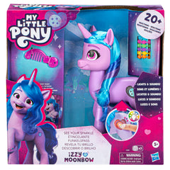 My Little Pony Izzy Moonbow lights and music enhance imaginative play sessions.