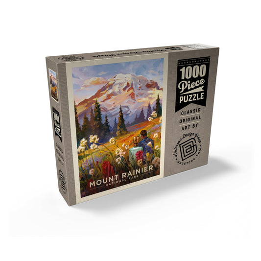 MyPuzzle Mount Rainier Meadow 1000-piece puzzle spread shows vibrant, collectible artwork.