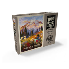 MyPuzzle Mount Rainier Meadow 1000-piece puzzle spread shows vibrant, collectible artwork.
