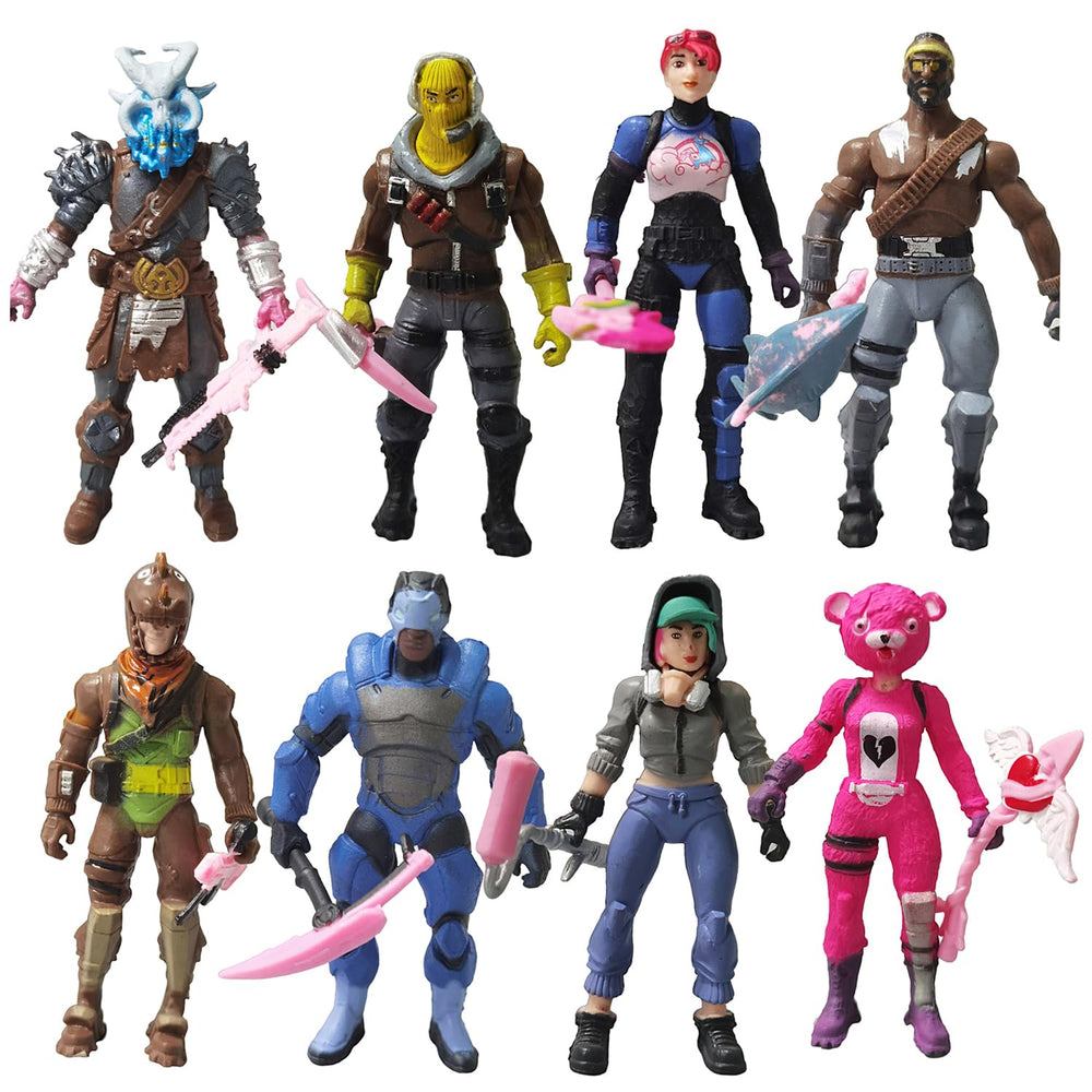 Myatou 8-piece video game figurines set displayed together on a shelf for cohesive display
