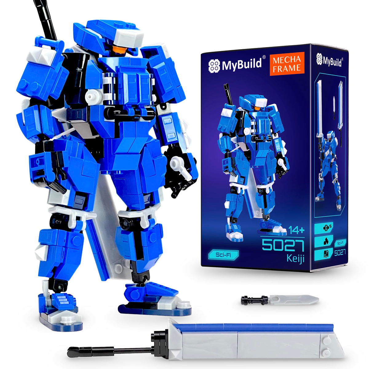 MyBuild Keiji 5027 blue armor greatsword in dynamic display pose