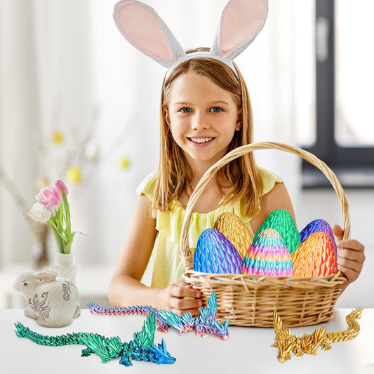 Mydhall articulated dragon inside egg, ready to pose for playtime or display