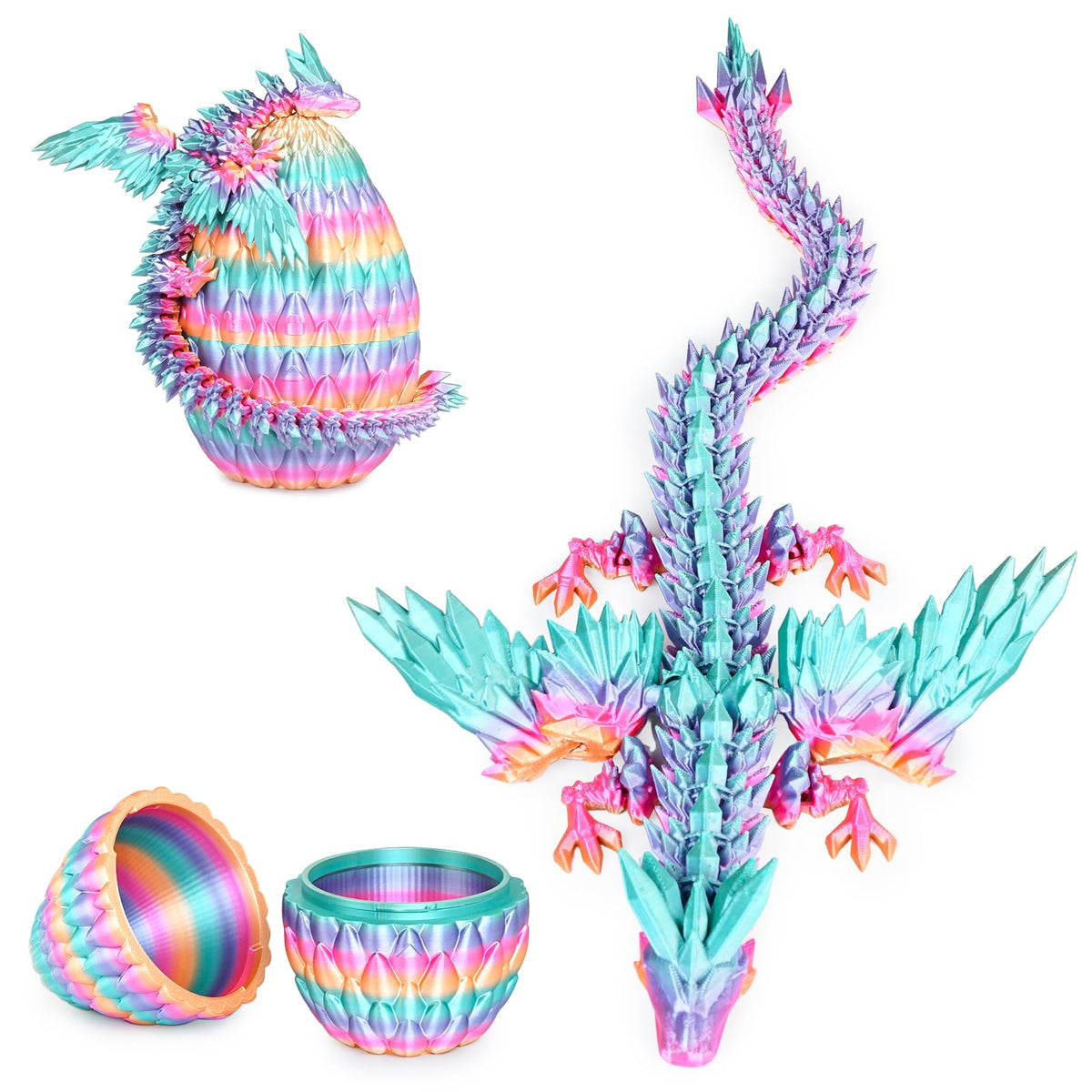 Mydhall flying dragon egg with gradient shell and articulated dragon for display