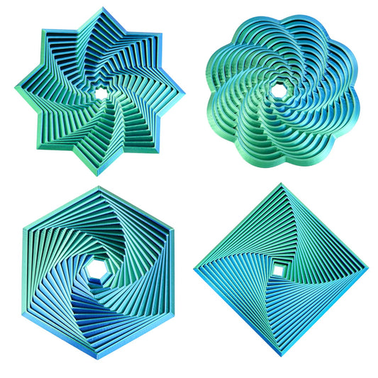 Mydhall fractal fidget hexagon in blue and green enhances focus during work.
