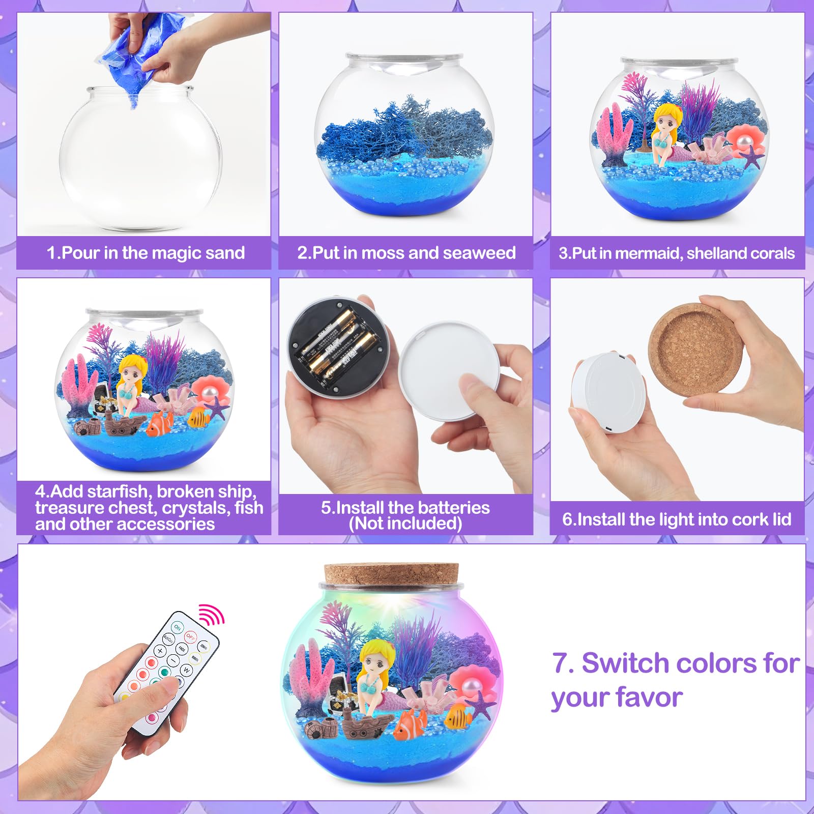 MYDOVA Sparkling sand and shells refine coloring and sensory exploration during craft time.