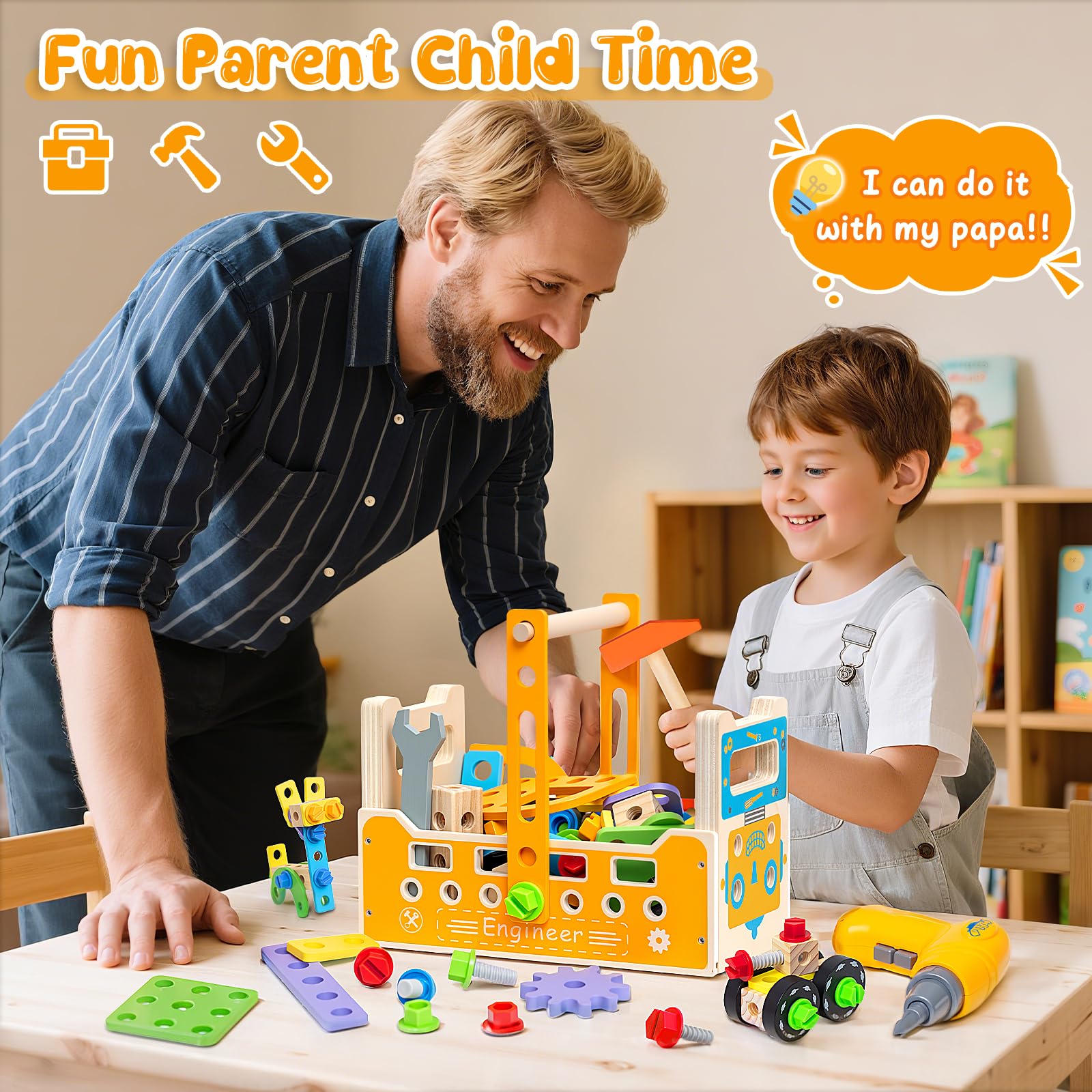 Myfolrena assembly pieces and blocks for hands-on building play.