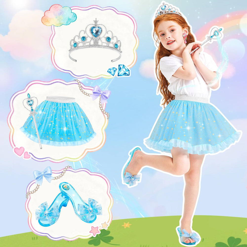Myfolrena rainbow-blue tutu skirt with stretch for comfy dress-up sessions.