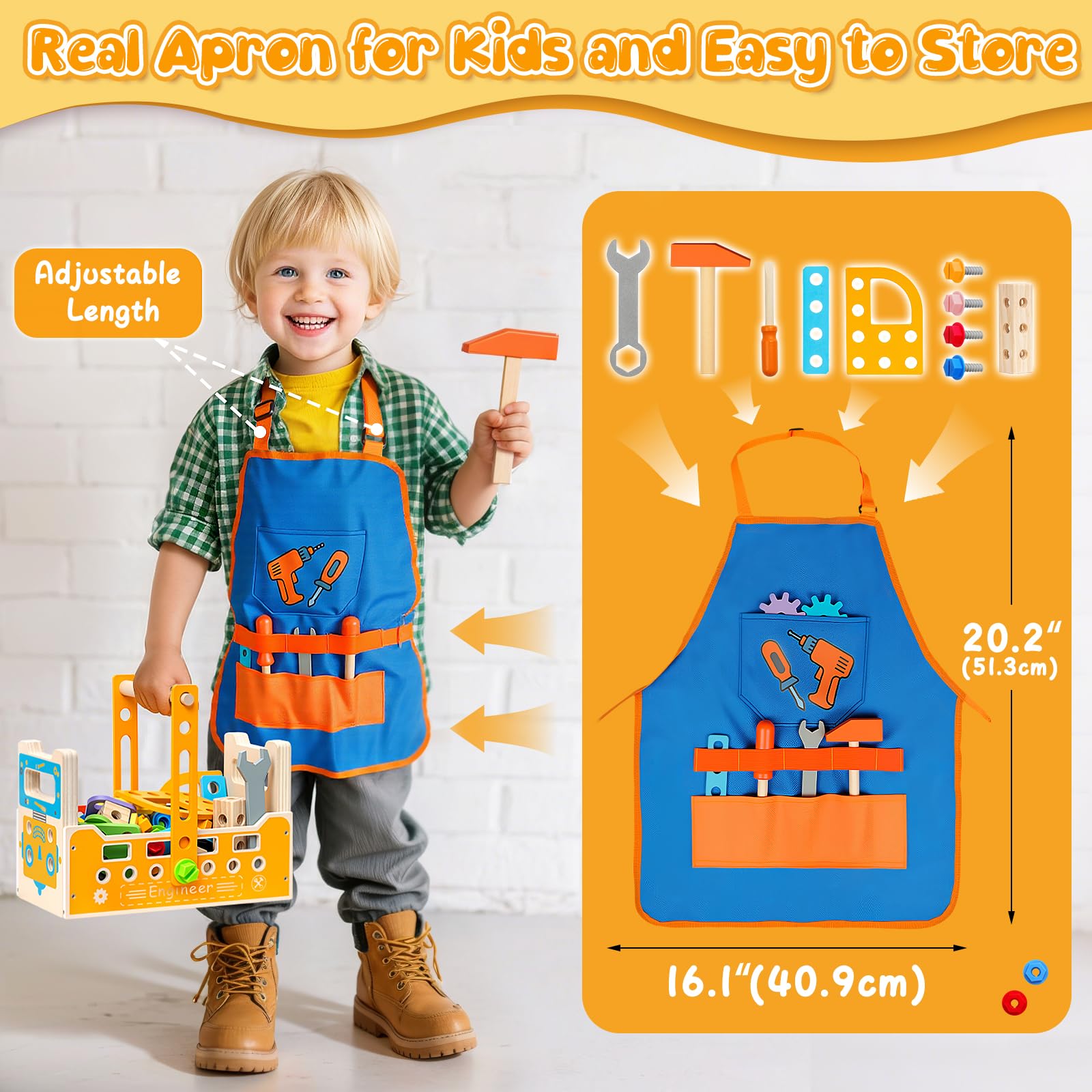 Myfolrena wooden toolbox transforms into a toy truck during play.