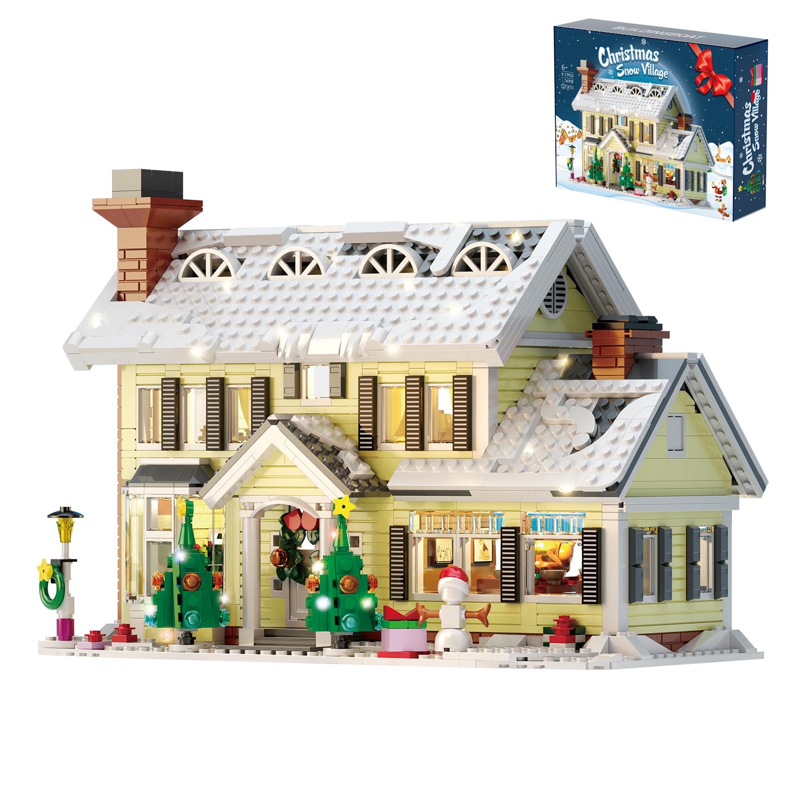 MYFUNTOY Christmas Holiday House front view with cozy illuminated village centerpiece.