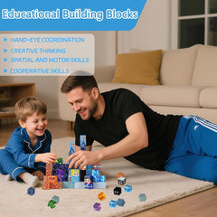 Kids collaborate to build towers and structures with Myndefuul blocks.