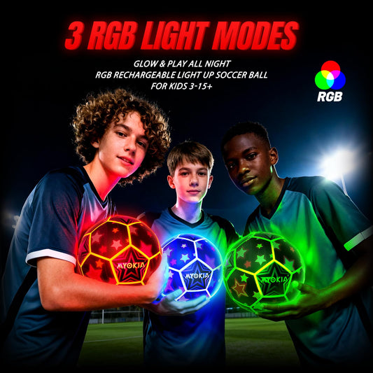 MYOKIA glow-in-the-dark soccer ball ideal for outdoor night games.