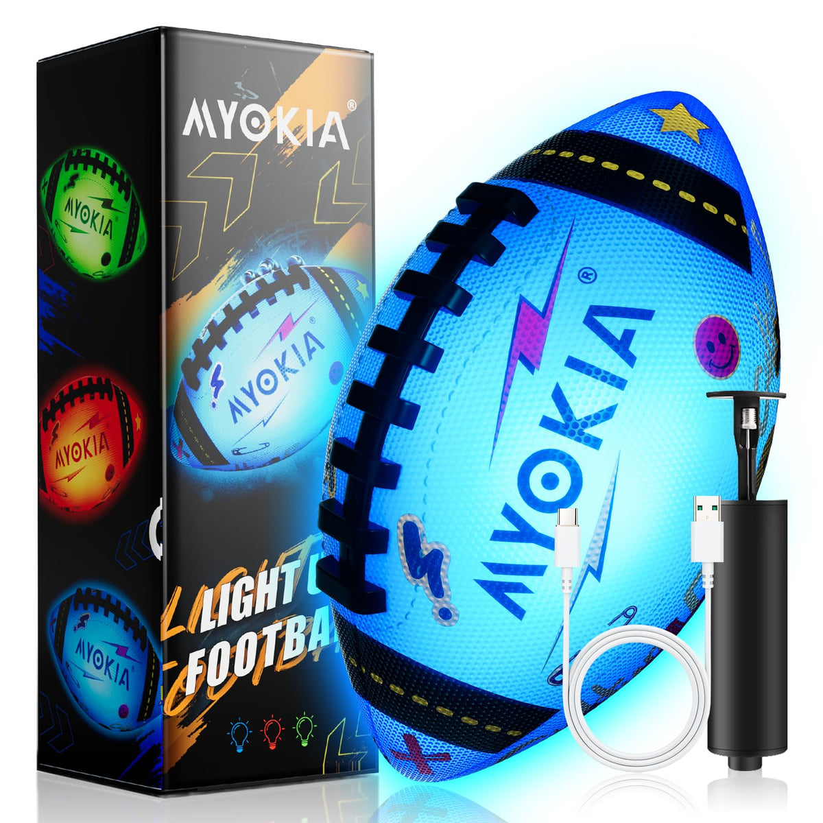 MYOKIA light-up football glows with RGB LEDs for vivid night play