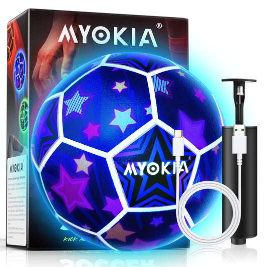 MYOKIA light-up soccer ball with RGB color transitions for exciting night play.