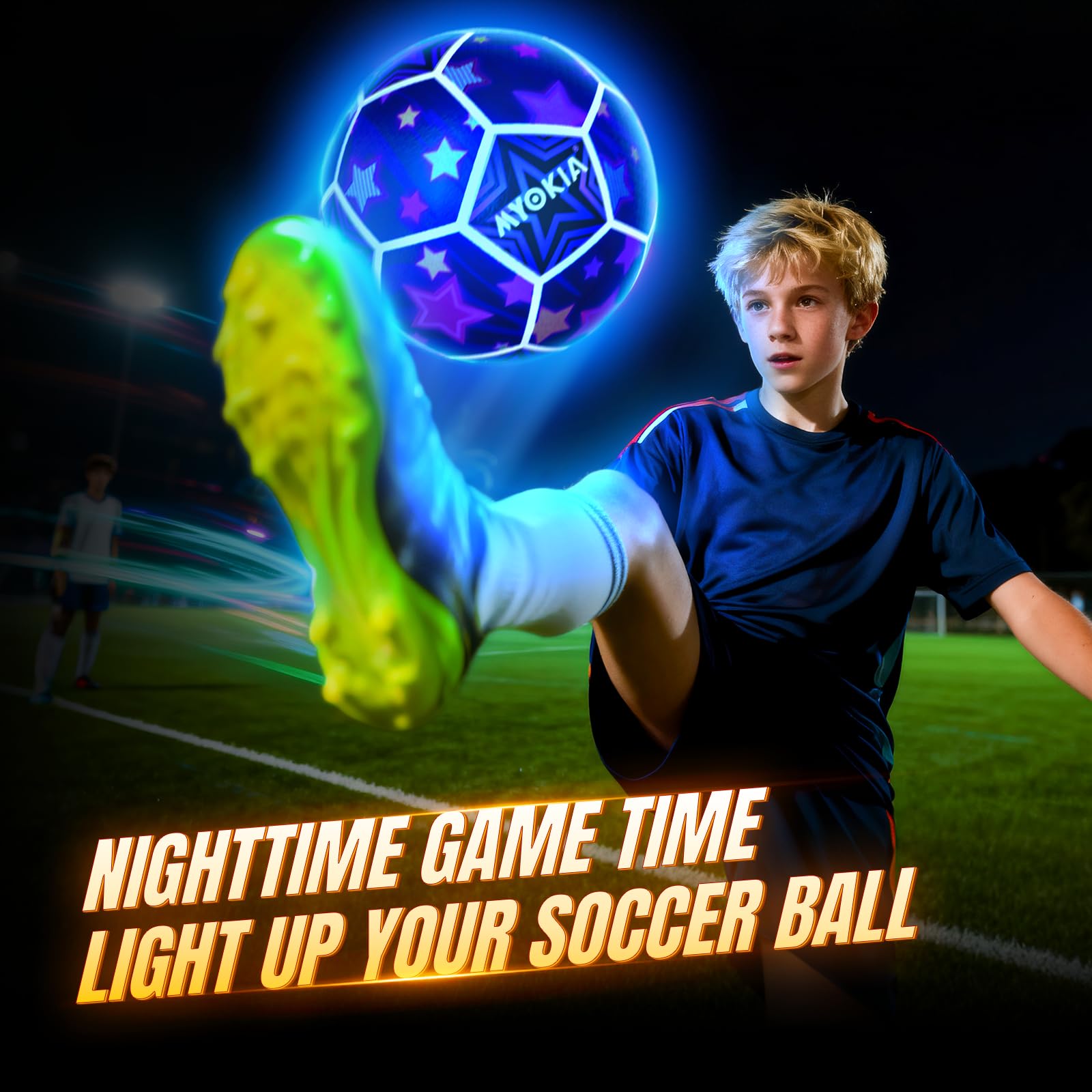 MYOKIA light-up soccer ball kit includes pump for quick setup.
