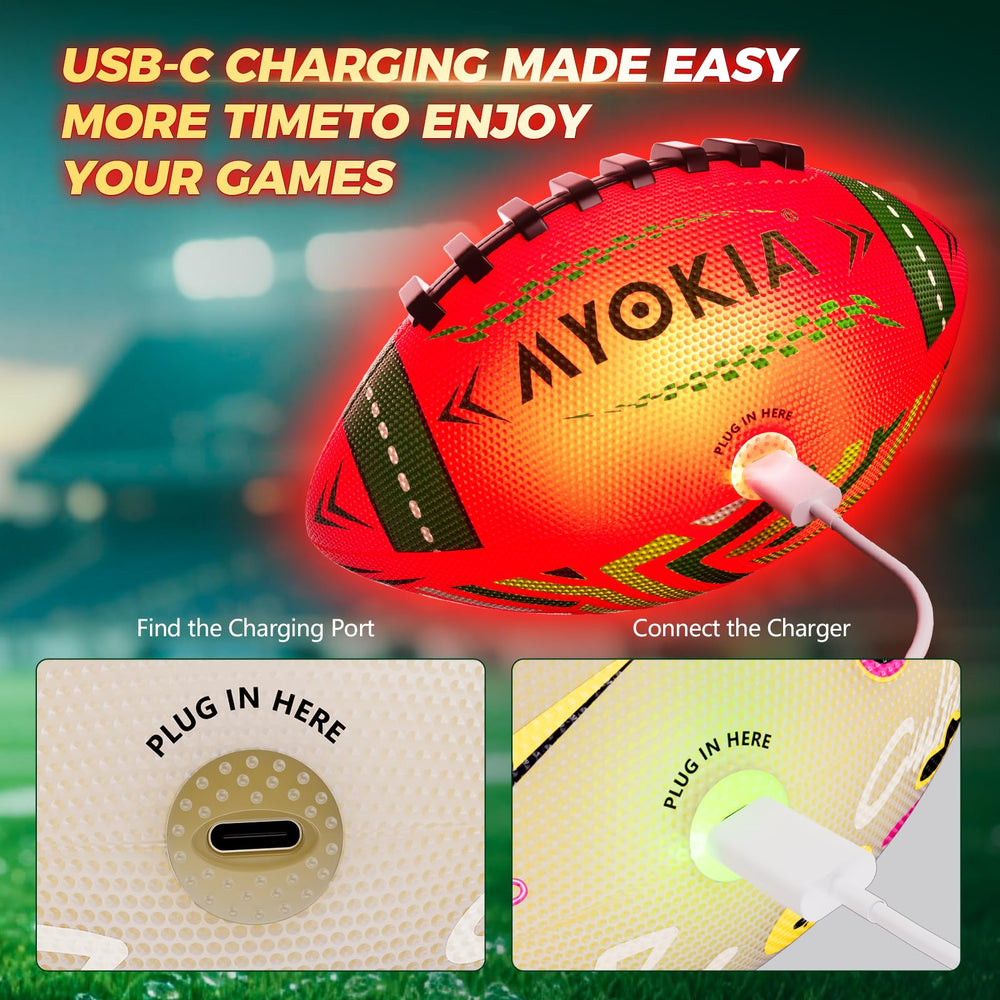 MYOKIA ball shines during night play, improving visibility outdoors.