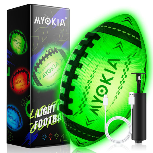 MYOKIA RGB football glow in the dark enhances outdoor play with bright color.