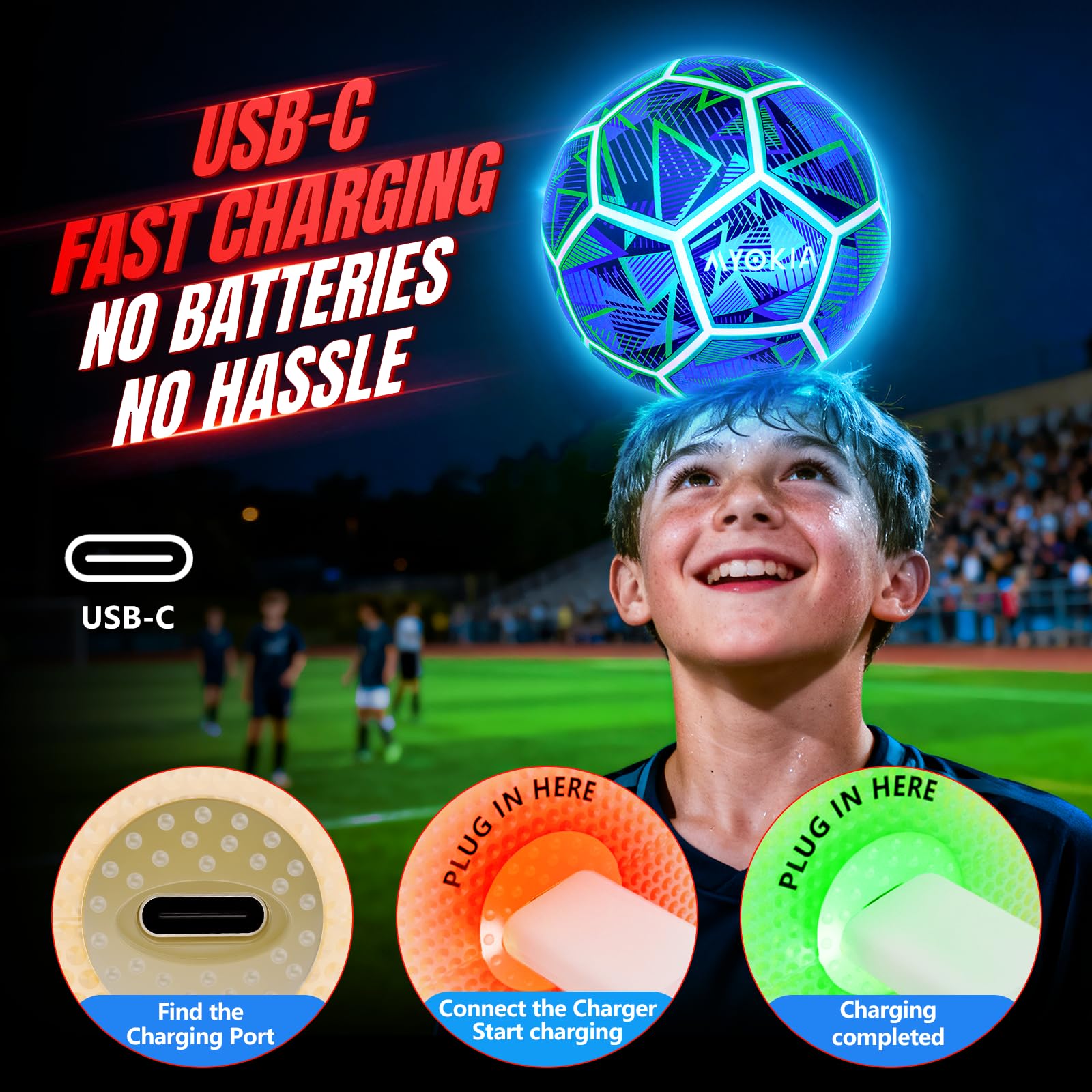 MYOKIA glow soccer ball in gift box, ideal teen gift for sports lovers