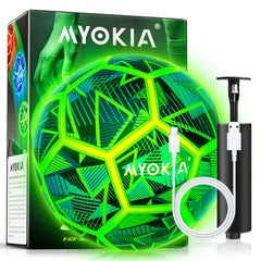 MYOKIA Size 5 glow soccer ball outer view with vivid RGB glow for night play