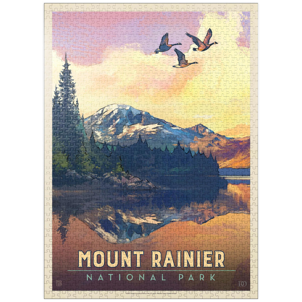 MyPuzzle Mount Rainier Daybreak poster enhances puzzle sessions with vivid vintage artwork.