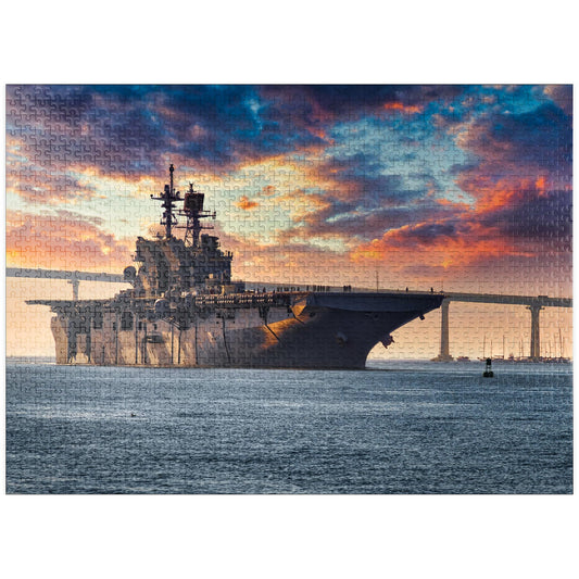 MyPuzzle navy ship leaving San Diego Bay puzzle for immersive maritime relaxation.