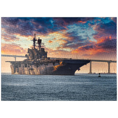 MyPuzzle navy ship leaving San Diego Bay puzzle for immersive maritime relaxation.