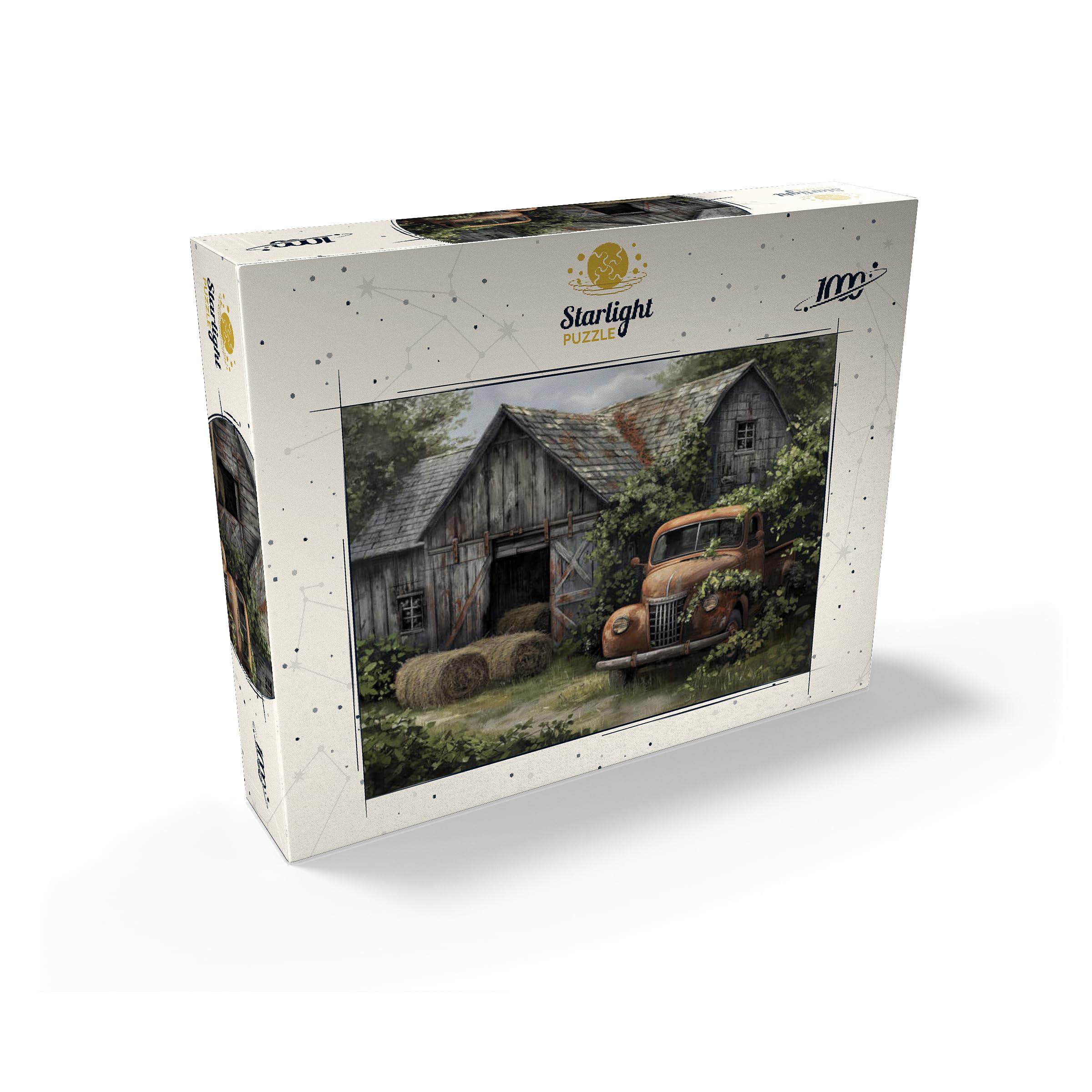Close-up of colorful 1000-piece MyPuzzle with barn and truck design