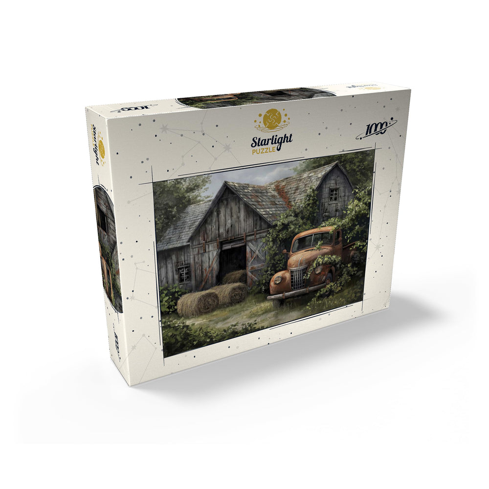 Close-up of colorful 1000-piece MyPuzzle with barn and truck design