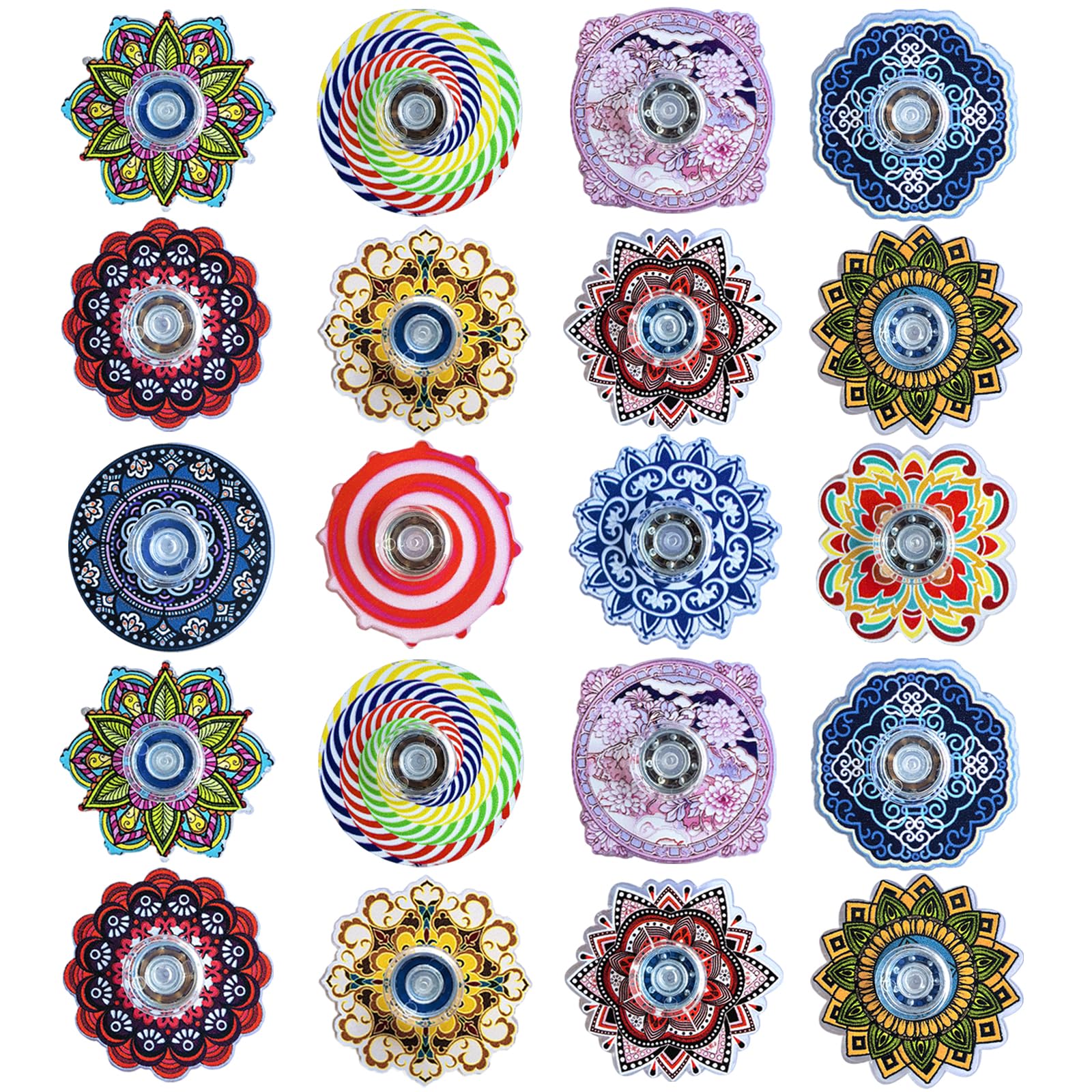 MYREQIA 25-pack fidget spinner with vibrant patterns for focused play.